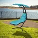 Hanging Chaise Lounger with Removable Canopy Outdoor Swing Chair with Built-in Pillow Hanging Curved Chaise Lounge Chair Swing for Patio Porch Poolside Hammock Chair with Stand
