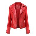 Dezsed Women s Faux Leather Moto Biker Short Coat Jacket Clearance Women s Slim Leather Stand Collar Zip Motorcycle Suit Belt Coat Jacket Tops Red XL