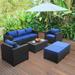 Patio Furniture Set 6 Pieces Outdoor Furniture Sets Patio Couch Outdoor Chairs Coffee Table Peacock Blue Anti-Slip Cushions and Waterproof Covers