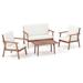 Gymax 4PCS Conversation Set Acacia Wood Sofa Coffee Table w/ Cushioned Seat Patio