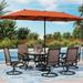 durable & William Patio Dining Set 8 Pieces Outdoor Metal Furniture Set with 13ft Double-Sided Patio Umbrella Beige 6 x Swivel Patio Dining Chairs 1 Wood Like Umbrella Table for Pat