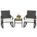 Spaco 3 Pieces Patio Rattan Furniture Set Patio Conversation Sets Cushions with Acacia Wood Tabletop-White