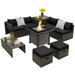 Spaco Outdoor 9 Pieces Patio Furniture Set Deluxe Outdoor Patio with 50 000 BTU Propane Fire Pit Table-Blackr