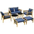 Canddidliike 7 Piece Outdoor Conversation Set Outdoor Patio Furniture Set with Stable Acacia Wood Frame Cozy Seat & Back Cushions-Navy