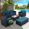 Patio Furniture Set 6 Pieces Outdoor Furniture Sets Patio Couch Outdoor Chairs Coffee Table Peacock Blue Anti-Slip Cushions and Waterproof Covers