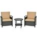 Canddidliike 3 Pieces Patio Rattan Furniture Set Outdoor Furniture Garden Conversation Bistro Sets with Coffee Table Cushioned Sofa Storage Table with Shelf Garden