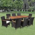 vidaXL 9 Piece Patio Dining Set with Cushions Poly Rattan