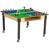 Time-2-Play 35 Square Birch Plywood Blue & Green Montessori Lego Compatible Building Blocks Table with Wheels Trough & Shelf for Kids [18â€�-29â€� Adjustable Legs]