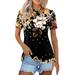 SKSloeg Women s Summer Polo Shirts V Neck Button Down Golf Polos Collared Tops Short Sleeve Floral Print Business Casual Tops Plus Size Summer Basic Tees Blouse Black 2XL