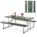 Gymax Folding Picnic Table w/ 2 Benches 6 FT Camping Table Set w/ All-Weather HDPE Tabletop Green
