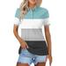 LTTVQM Women s Golf Polo Shirts V Neck Button Down Golf Polos Collared Tops Short Sleeve Color Block Work Tops Plus Size Summer Tunics Office Work Tops Light Blue 2XL