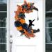 UIX Moon Cat Wreath with Flowers and Charming Door Decoration Halloween Moon Cat Home Decor Gift Halloween Party Decorations for Cat Lovers with Lights