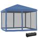 10 x 10 Pop Up Canopy Tent with Netting Instant Gazebo Ez up Screen House Room with Carry Bag Height Adjustable for Outdoor Garden Patio Blue