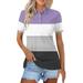 SKSloeg Polo Shirts for Women V Neck Button Down Golf Polos Collared Tops Short Sleeve Color Block Going Out Tops Plus Size Summer Work Basic Tees Tops Purple 2XL