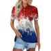 LTTVQM 4th of July Women s Polo Shirts Plus V Neck Button Down Golf Polos Collared Tops Short Sleeve USA Flag Business Casual Tops Fashion 2024 Trendy Summer Basic Tees Blouse Light Gray 2XL