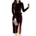 Womens Sexy Long Sleeve Bodycon Elegant Mini Party Dress Claret XL