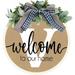 Last Name Welcome Signs Round Front Door Wreath with Bow 11.8 Optional Personalized Creative 26 Letter Farmhouse Wreath for Front Door Spring All Seasons Outside Hanger Decor Gift (V)