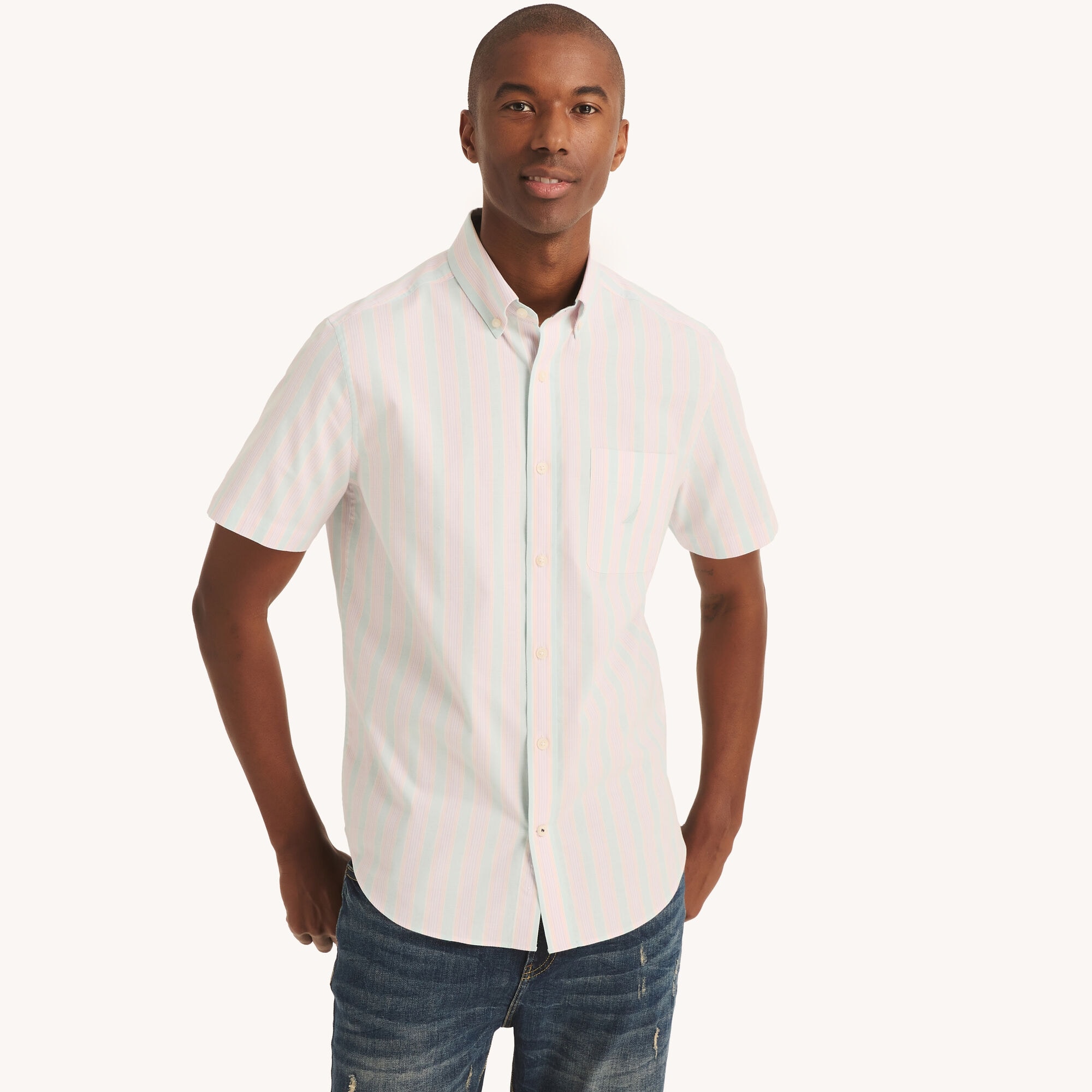 Nautica Men's Striped Oxford Short-Sleeve Shirt 422 (South Beach Aqua), 3XL