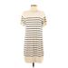 Zara Casual Dress - Shift Crew Neck Short sleeves: Ivory Stripes Dresses - Women's Size Small