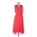 Anne Klein Casual Dress - Midi: Red Solid Dresses - Women's Size Large