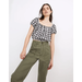 Madewell Tops | Madewell Black White Gingham Linen Puff-Sleeve Button-Front Crop Top Size Xxs | Color: Black/White | Size: Xxs