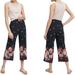 Anthropologie Pants & Jumpsuits | Anthropologie Ett Twa Blake Wide Leg Cropped Pants S Black Orange Peach Floral | Color: Black/Orange | Size: S