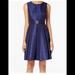 Nine West Dresses | Nine West Blue Belted Damask Flare A-Line Tea Dress Floral Print Dress | Color: Black/Blue | Size: 10