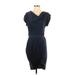 BCBGMAXAZRIA Casual Dress - Wrap: Blue Solid Dresses - Women's Size X-Small