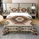 Bohemian Tribal 100% Cotton Duvet Cover Super King Size 3 Pcs Vintage Brown Green Ethnic Plaid Bedding Set for Kids Teens Adults Wooden Retro Grid Stripes Rustic Comforter Cover with 2 Pillowcases