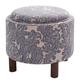 TAORMEY Foot Stool Ottoman Pouf,Round Linen Foot Rest Stool with Storage,Portable Upholstered Footrest Stool,Footstool with Non-Skid Wooden Legs