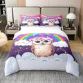 Homewish Rainbow 100% Cotton Duvet Cover Double,Cartoon Animal Owl Bedding Set for Kids Girls,Glitter Galaxy Clouds Stars Comforter Cover,Watercolor Dreamy Artwork Bed Sets with 2 Pillowcases