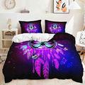 AMCOIN Cat Pattern Duvet Cover, 3-Piece Black Purple Bed Linen Set, Girls Bed Linen, Children's Bed Linen, Soft Microfibre, Exotic Style with Zip (2, 220 x 240 cm / 80 x 80 cm)
