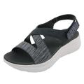 EMAlusher Women's Blue Sandals, Women's Sandals 42, Hiking Sandals, Leisure Summer Sandals, Sporty Sandals, Comfortable Platform Toe Sandals with Velcro Beach Sandals, Wide H Mules, black, 8 UK