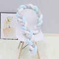 PTKG Baby Braided Crib Bumper Knotted Cot Bumpers Bed Braid Pillows Cushion for Room Decor, 100% Cotton Soft Knot Pillow Baby Bed Cushion All Round Braided Protector,grey+white+blue,4m