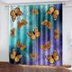 Curtain Blackout Curtain Lining - Starry Sky Purple Blue Butterfly 220X215Cm Energy Saving Thermal Curtain With Eyelet Top Privacy Protected For Bedroom, Thick Curtains For Winter, 3D Curtains