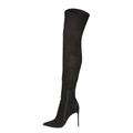 WOkismD Womens Over The Knee Thigh High Boots Stiletto High Heel Stretch Black PU leather Side Zip Pointed Toe Party Knee High Boot dress shoes,2,37