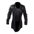 LOSSLO Men's Steampunk Jacket Punk Leather Jacket Gothic Leather Coat Retro Biker Jacket Long Jacket Transition Jacket Motorcycle Men's Coat Trench Coats Cosplay Carnival Halloween Costume