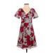 Ann Taylor Factory Casual Dress - Fit & Flare: Burgundy Brocade Dresses - Women's Size 0 Petite
