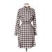 Lands' End Casual Dress - Shirtdress: Brown Checkered/Gingham Dresses - Women's Size 12 Petite