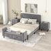 4-Pieces Bedroom Sets Queen Size Upholstered Platform Bed with Two Nightstands and Storage Bench