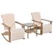 Adjustable Outdoor Wicker Double Rocking Chair with Coffee Table, Suitable for Backyard, Garden, Poolside