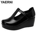 YAERNIRound Head Platform scarpa da donna di grandi dimensioni antiscivolo comode zeppe scarpe tacco