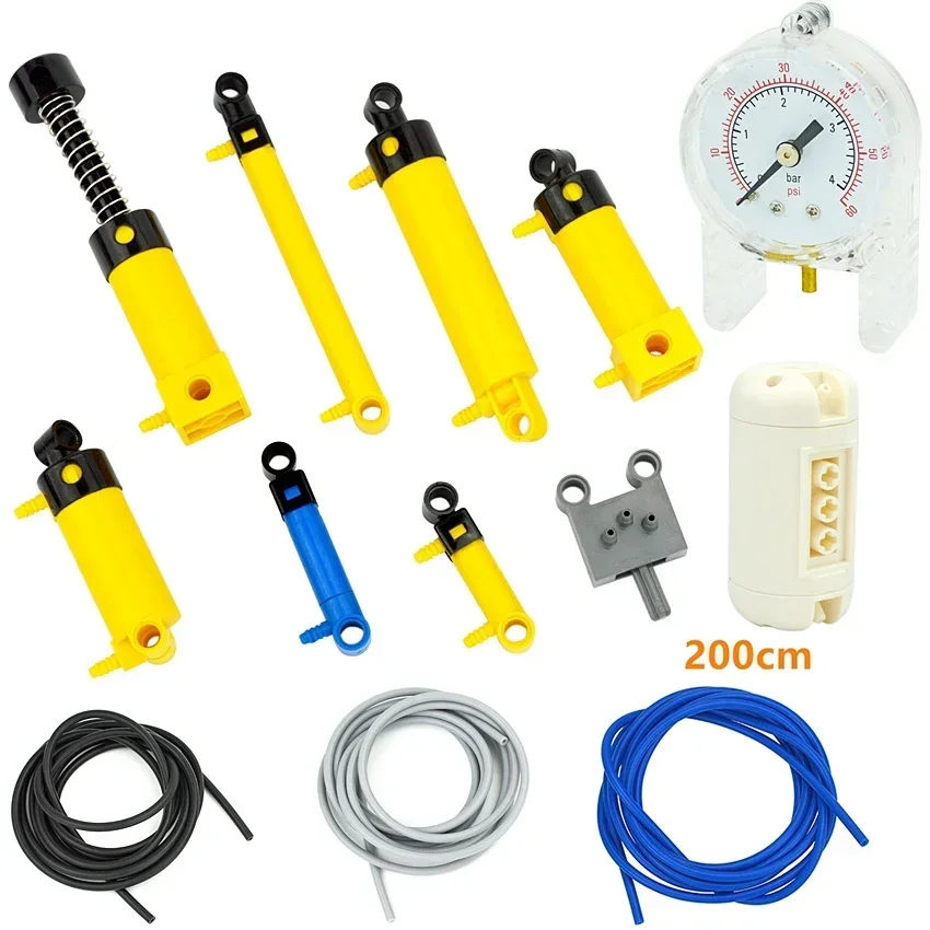 MOC-Block, technische Teile, Pneumatikpumpe, klein (6 l), V2-Schlauch, Luft mit verstärktem Zylinder 19476 19482, kompatibel mit 45400-Steinen Image