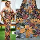 Tissu Africain Brodé à Paillettes pour Vêtements Nouvelle Collection Laminé Fleur de Soleil Cuir