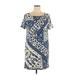 Tory Burch Casual Dress - Shift Boatneck Short sleeves: Blue Paisley Dresses - Women's Size X-Large