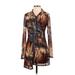 12th Tribe Casual Dress - Shirtdress: Brown Print Dresses - Women's Size Medium