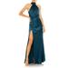 Side Ruched Satin Halter Gown