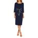 Tipped Three-quarter Sleeve Crepe Dress