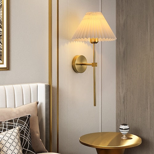 Lightinthebox Wandleuchten, 1 Stück, weißer Stoff-Lampenschirm, goldene Wandleuchte, Säulenhalterung, Wandbeleuchtung, Badezimmer, Kommode, festverdrahtete Lampe, anwendbar für Wohnzimmer, Image