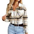 iOPQO plus size tops for women Women Plaid Coat Jacket Lapel Coat Long Sleeve Zipper Short Top Coat Plus Size Coat Yellow L